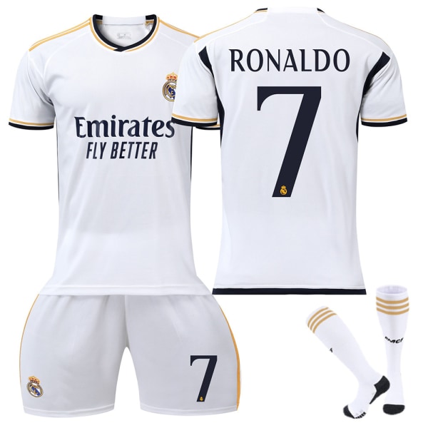 23-24 Ronaldo 7 Real Madrid trøje Ny sæson Seneste fodboldtrøjer til voksne børn Kids 16(90-100cm)