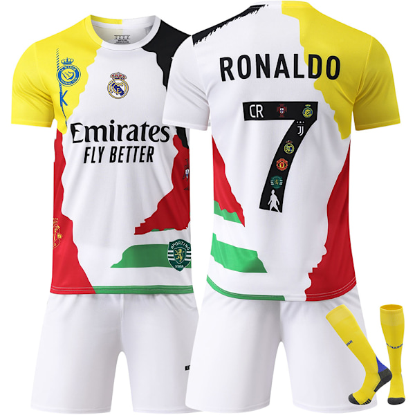 Gos- 2526 Real Madrid Commemorative Edition Riyadh Vintage Fotbollströja Barn Vuxen Tröja Set 7 RONALDO #26