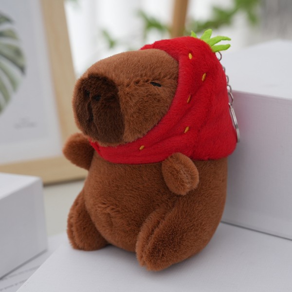 Gos- Capibala plush pendant capybara cute ornament keychain Strawberry 15CM