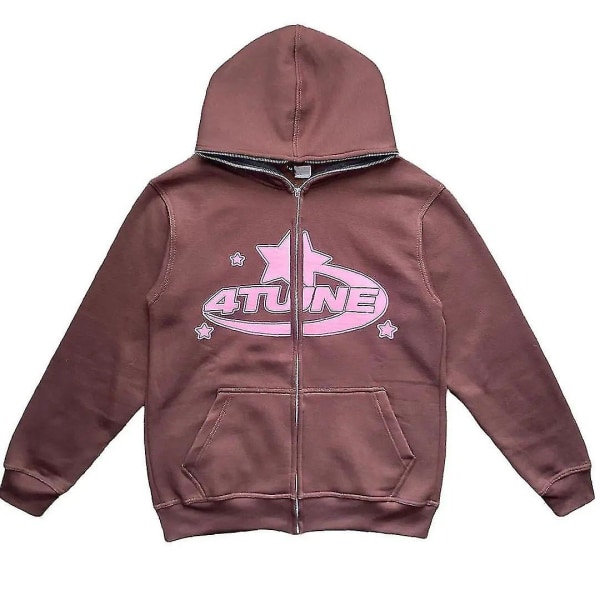 Tøj stjerne Print Retro Oversized Hoodie Y2k træet Hip- .i brun brown S