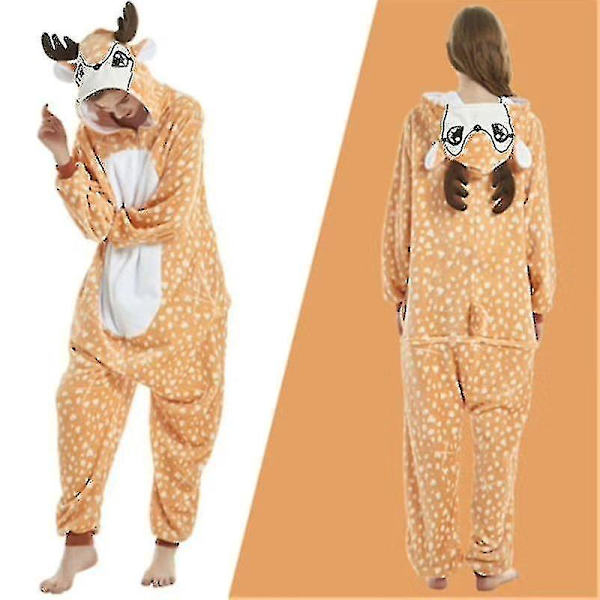 Unisex Aikuisen Kigurumi eläinhahmoasu Onesie Pyjama Yksivärinen L L Deer
