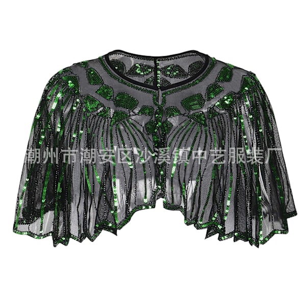 Mub- 1920 Bankett Aftonklänning Dam Vintage Paljetter Cutout Kappa Klänning Sjal G green