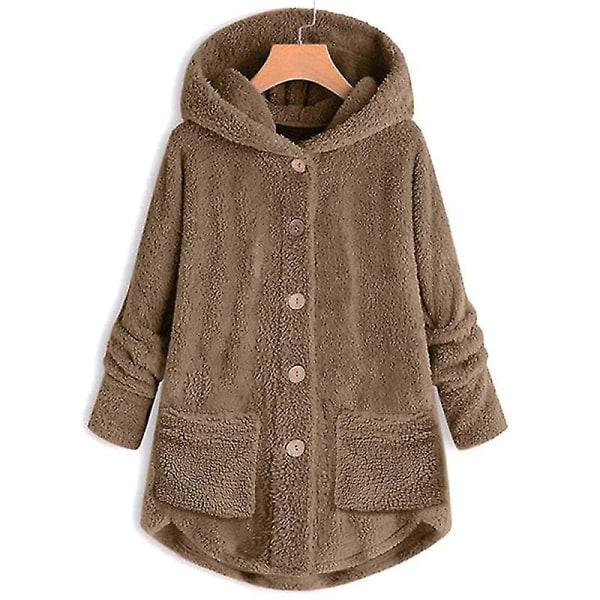 Naisten Teddy-karhutakki hupulla Solid W Khaki Khaki M