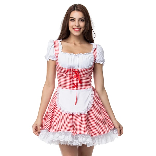 Mub- Bavaria Beer Festival Costume aid Cosplay punainen mekko Karnevaalijuhlat shakkilauta Keijumekko tytölle palvelijattaren mekko 5 G 5 M