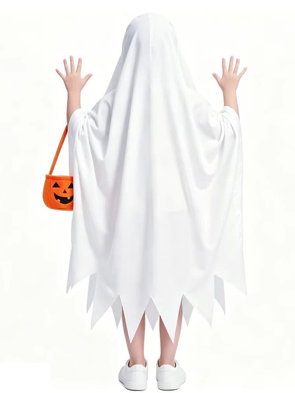 Halloween barn og voksen kostyme hvit spøkelse cosplay kappe + håndholdt gresskarpose 180