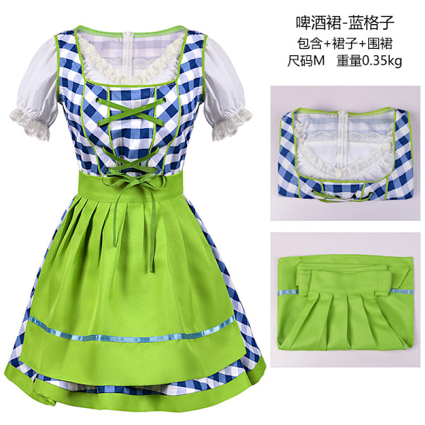 Gos- Oktoberfest event costumes Munich beer dresses jacquard lace show out party dresses Green apron M