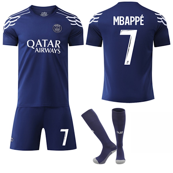 Gos- 24-25 Safir Blå Fotboll Kostym Paris Tre Borta 7 MBAPPE S