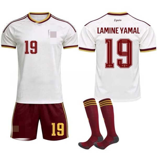 VM 2026 Spanien Børn Voksen Fodboldtrøje Udebane Nr.19 Yamal 28