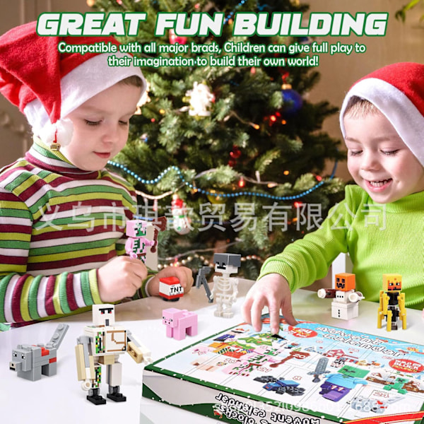 Gos-Julkalender 2024 Minecraft, 24 Dagar Leksaksfigurer Byggklossar Nedräkningskalender, Pojkar Julkalender Överraskningsgåva