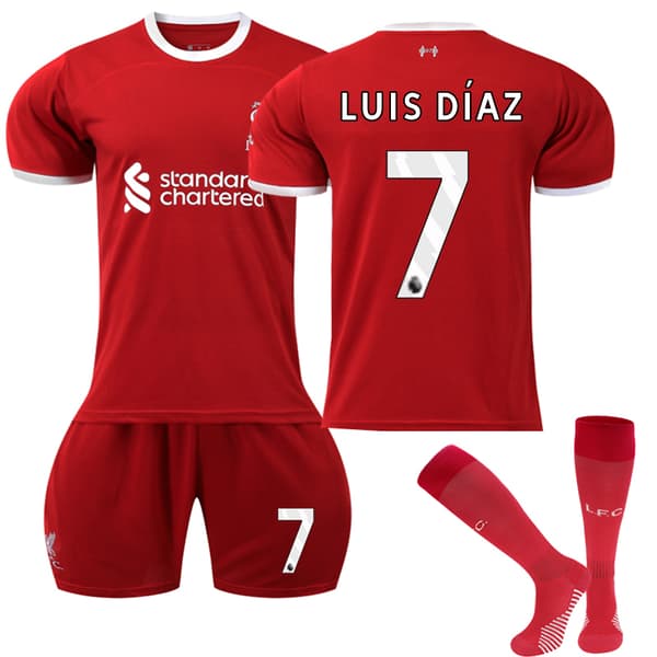 23-24 Liverpool Hjemme Børnefodboldtrøje Sæt nr 7 Luis Diaz 28