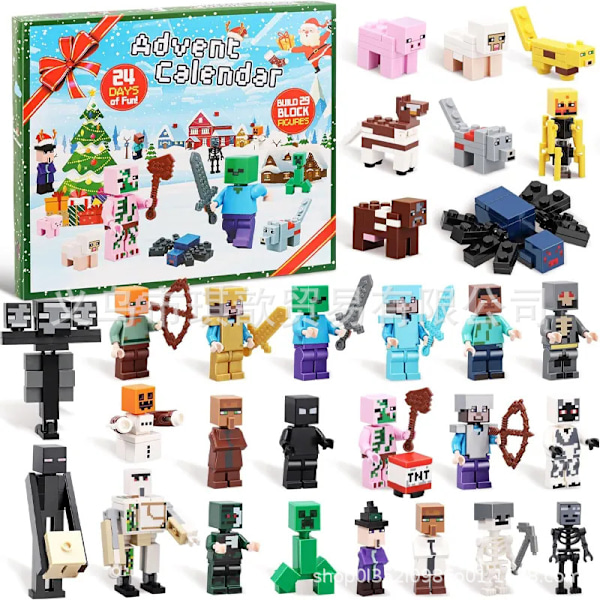 Gos-Julkalender 2024 Minecraft, 24 Dagar Leksaksfigurer Byggklossar Nedräkningskalender, Pojkar Julkalender Överraskningsgåva