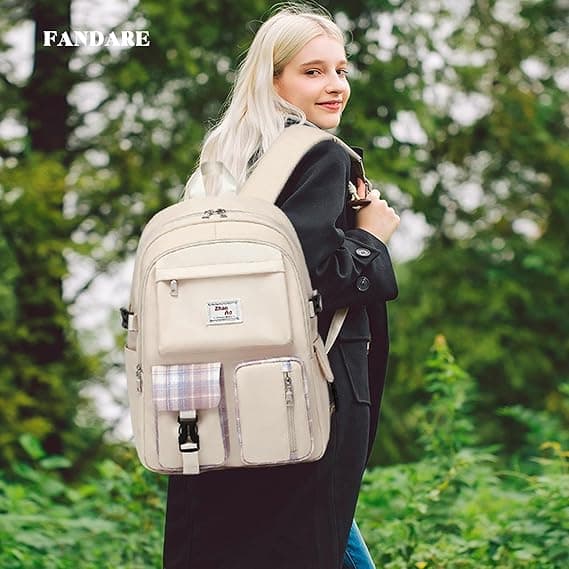 Avslappnad ryggsäck för flicka, skolväska, pojke, dagväskor, stor laptopväska, studenter, högskola, dagryggsäckar vit white