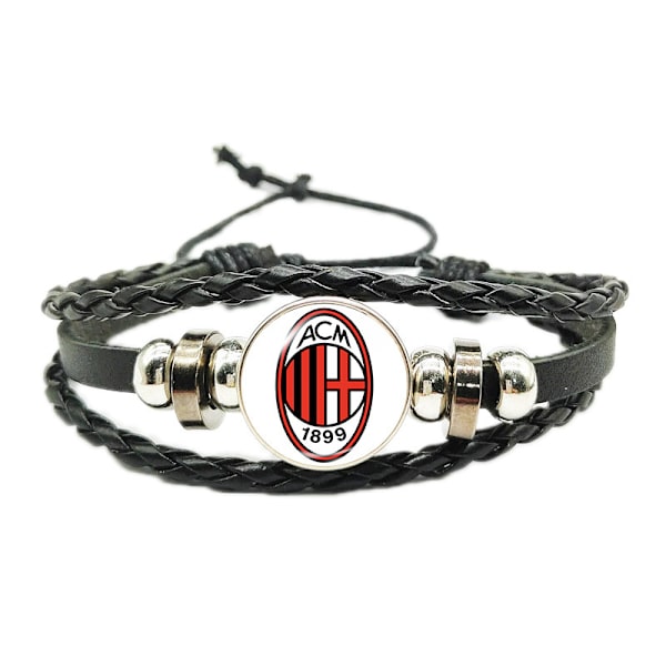 Gos- Fotbollsfans Tid Juvel Väv Justerbar Läder Rep Armband Ac milan