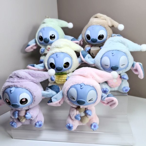 Stitch Macaron Monster Nøglering Det spændende monster Macarons Vinyl Face Plys Nøgleringe Stitch Färg Slumpmässig