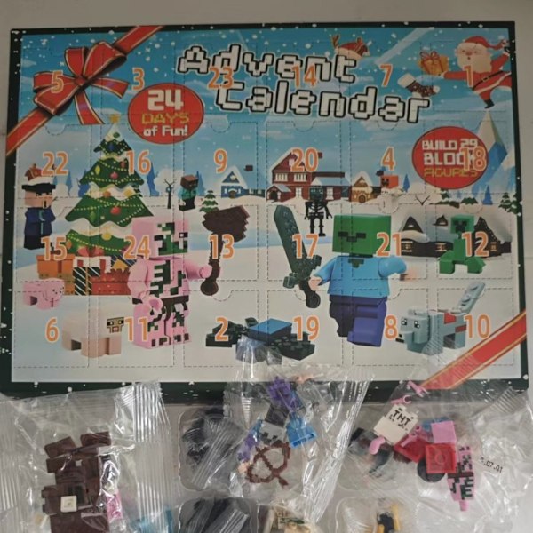 Gos-Julkalender 2024 Minecraft, 24 Dagar Leksaksfigurer Byggklossar Nedräkningskalender, Pojkar Julkalender Överraskningsgåva