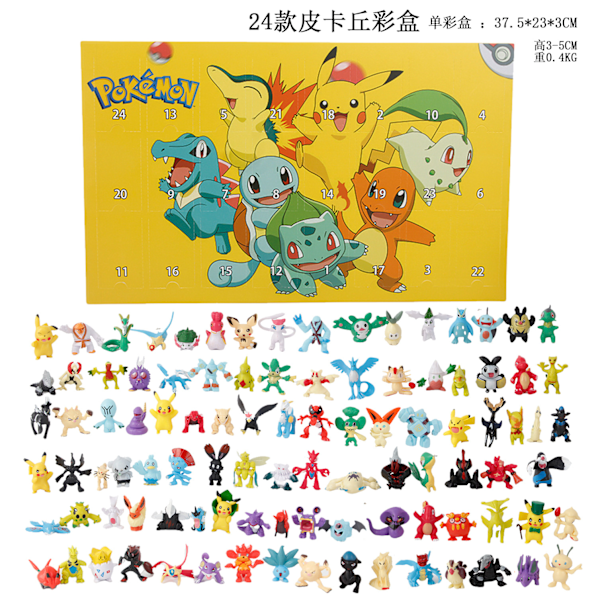 Gos- 2024 Adventskalender Docka Leksak Jul 24 dagars nedräkningskalender Blind Box Gåvor Pikachu pikacu