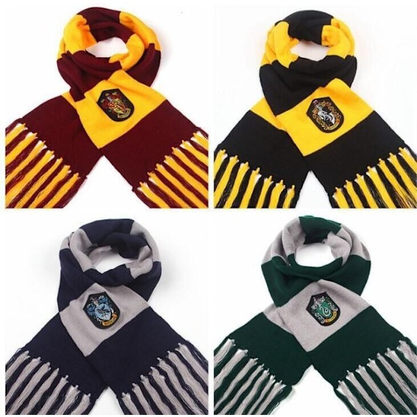 Gos- Harry Potter halsduk Dubbel fransad halsduk Vintervärme fyra högskolor Slytherin