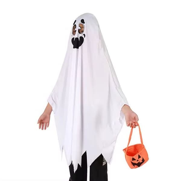 Halloween barn og voksen kostyme hvit spøkelse cosplay kappe + håndholdt gresskarpose 100