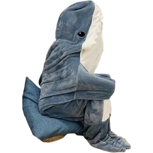 Ny pyjamas hark ett stycke vuxen supermjuk mjuk flanellhuvtröja sovsäck som kan bäras löst Blue Blue S