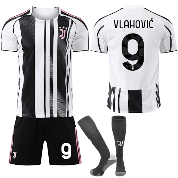 Gos- 25-26 Juventus hjemme svart og hvit fotballdrakt sett 9 VLAHOVIC 20