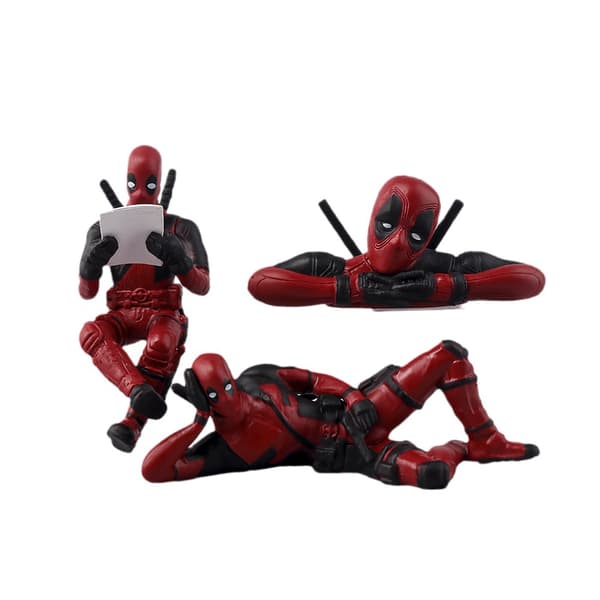 Gos- Mini Deadpool Ornament Creative Car Doll Seated Deadpool Desktop Ornament 3pcs