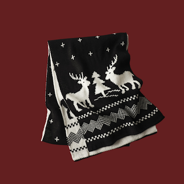 Mub- Monipuolinen jouluneuleinen villasekoitehuivi, fawn, hirvipainatus, lumihiutaleet lämmön pitämiseksi G Fawn Black
