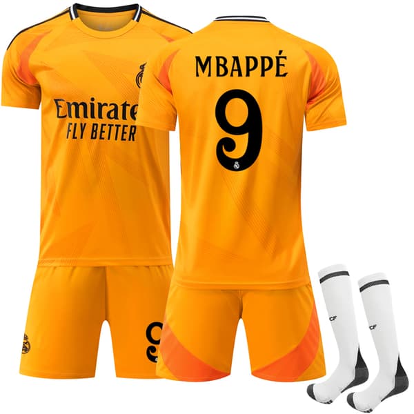 24-25 Real Madrid Borte Barnfotballdrakt nr 9 Mbappé Kids 16(90-100cm)
