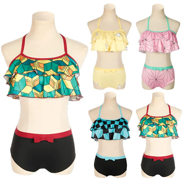 Mub- Anime TV Cosplay Kostume Kvinde no Yaiba Bikini Strand Sæt Halter Hals Badetøj Demon Slayer Kamado Nezuko Badetøj Badetøj BIJI2002 G BIJI2002 M
