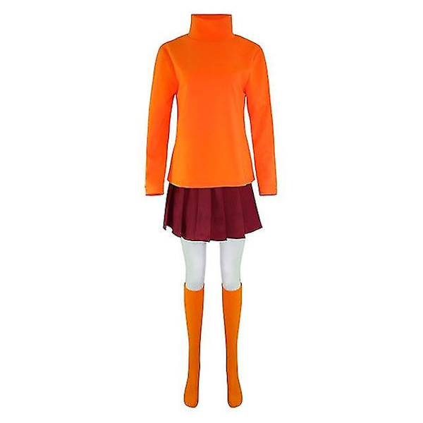 Anime Velma Cosplay -asu Elokuvan hahmon oranssi univormu Halloween -asu naisille Tytöt Cosplay -asu Peruukki -pitkä versio long version 3XL
