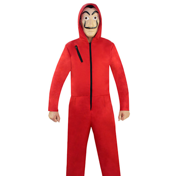 Gos- Money House Dali Röd Jumpsuit + Mask Clown Kostym Cosplay M