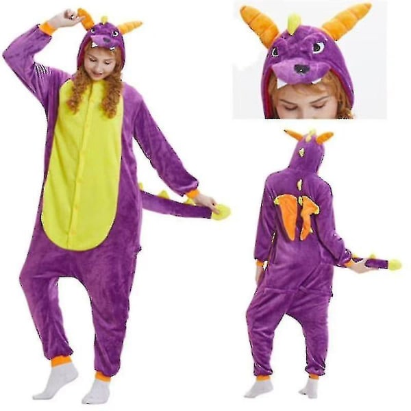 Unisex-aikuisen Kigurumi-eläinhahmoasu Onesie-pyjama Yksivärinen M M Dinosaur-Purple