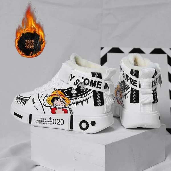 One Piece Anime Perifera produkter Stora barnskor Högtoppade barnsportsneakers Barnfödelsedagspresenter Barnpresent Black 33