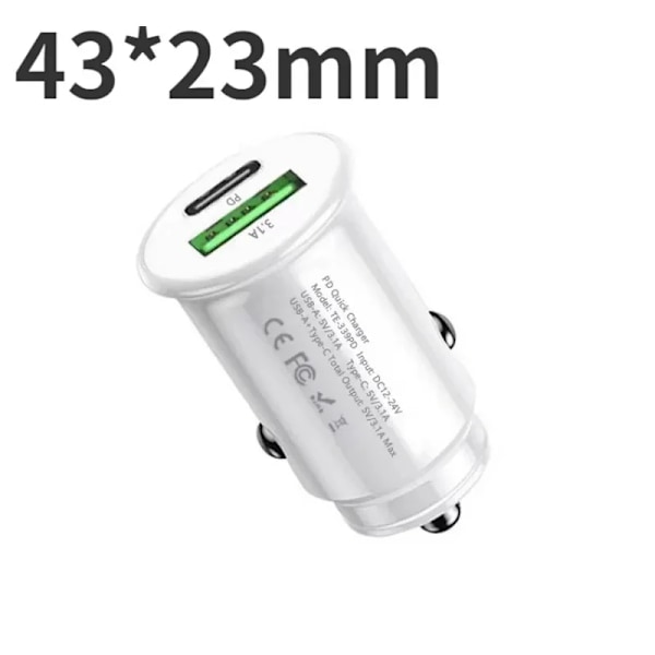 USB-billadapter för snabbladdning i bil 3.1A, 1 st, för Samsung Huawei Mate 60 iPhone 15 Plus Xiaomi Type C white