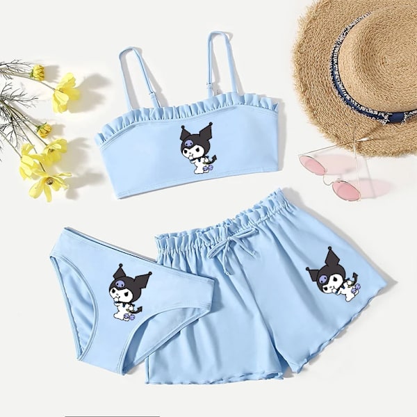 Sommar Kawaii Barn Flickor Sanrios 3st Baddräkt Anime Kuromi My Melody Hellokittys Cinnamoroll Tecknad Väst Kalsonger Shorts blue-E 130