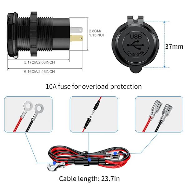 12V/24V USB C-billaddare 83W Snabbladdning 65W PD3.0 & 18W QC3.0 LED Digital Display & Strömbrytare för Bil RV ATV Motorcykel Upgraded Blue