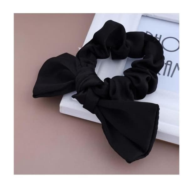 Satin Scrunchie Rep Elastisk Sidenband Svart Rosett Hårrep Siden Satin Scrunchie