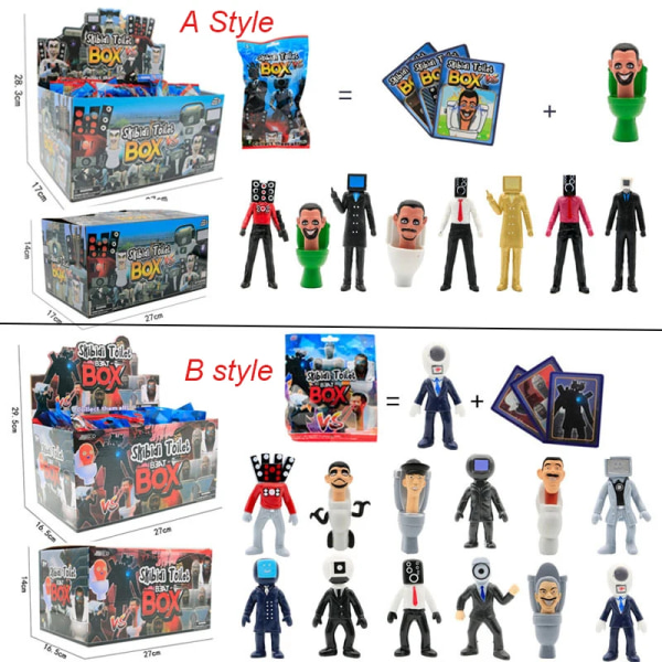 24Pack/12Pack/ Set Slumpmässig Skibidi Toalettfigur Med Kortleksak Spel Toalett Man VS Monitor Man Action Figur PVC Modell Dockor Present 24pack opp bag B