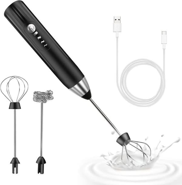 Elektrisk mælkeskummer, USB genopladelig mælkeskummer og mini elektrisk piskeris, rustfri stål mixer (sort)