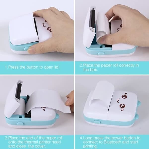 Fotoprinter, bærbar termisk printer, mini Bluetooth-lommeprinter med 13 ruller termisk papir