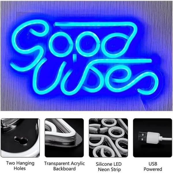 (blå) Neonskylt - Good Vibes - Blå Modell - USB-driven - Heminredning - 1W blue