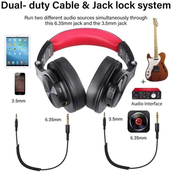 Bluetooth Headset - ONEODIO - A70 - Röd - 50 timmars batteritid - CVC 8.0 brusreducerande mikrofon