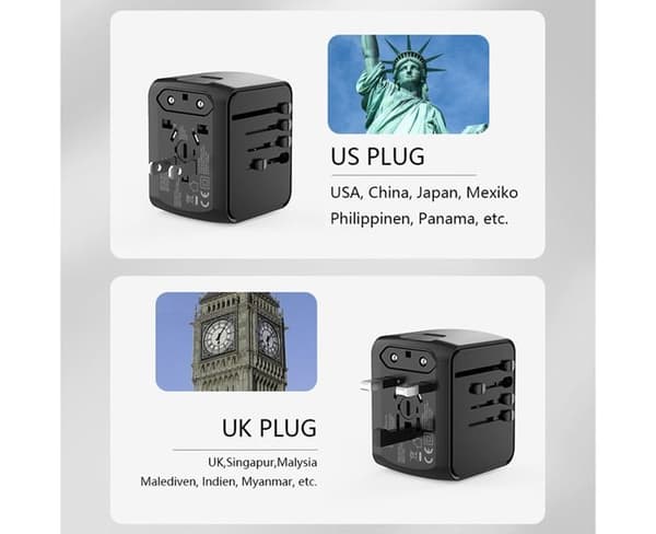 Reiseadapter for hele verden, universell reiseplugg, internasjonal pluggadapter, universell adapter