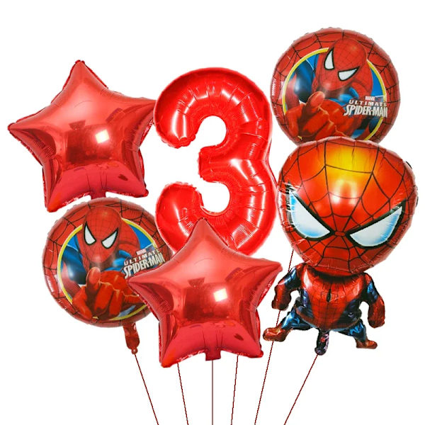 6st Marvel Super Hero Spiderman Set Barnfödelsedagsfest Dekoration Baby Shower Uppblåsbara pojkar Toy Globos Red
