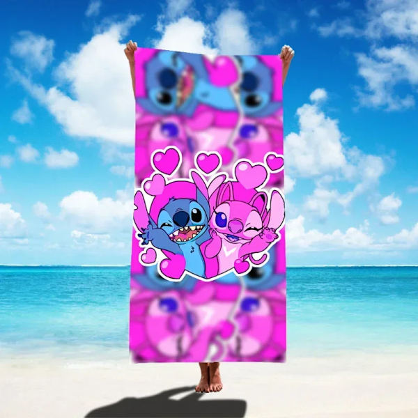 Disney Lilo & Stitch Badhandduk Tecknad Mjuk Absorberande Snabbtorkande Strandhanddukar Kawaii Anime Angel Stitch 3D Print Badhanddukar 29 Thin style 75x150cm
