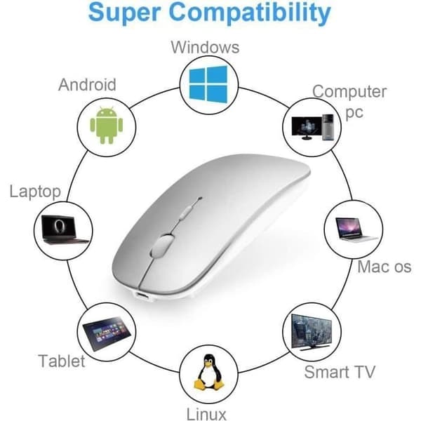 (Grå) Bluetooth-mus - SNAKIOX - Mini Tyst Mus - Uppladdningsbar - Grå - Bluetooth 4.0 Gray