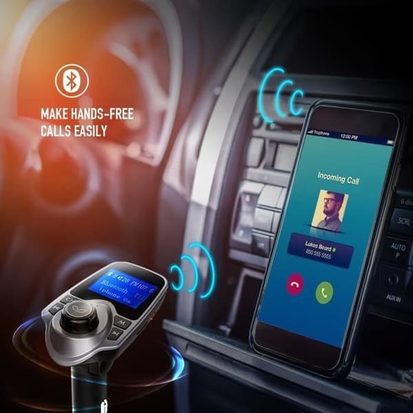 Bluetooth FM-sender Bil FM-sender Bilsæt Håndfrit med USB Audio MP3-afspiller til iPhone, Android-telefoner