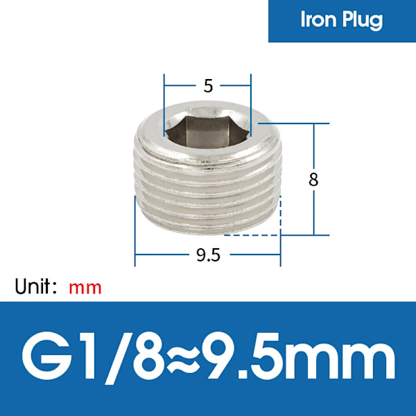 10 st/lot M5 1/8 1/4 3/8 1/2 3/4 Koppar Inre Sexkantsplugg med Tätningsring Plugg Järnplugg Ändlock för Pneumatisk Plugg Iron 1 8