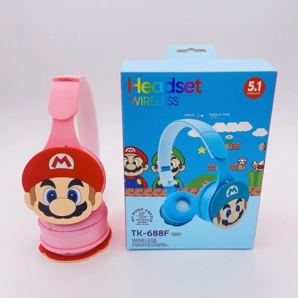 Super Mario Bluetooth Headset Tecknad Figur Trådlösa hörlurar för barn Stereo hopfällbara hörlurar Surround Sound Headset för barn With box-4