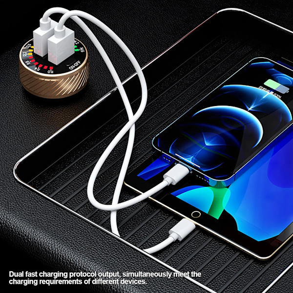 Billadapter för bil med dubbla QC 3.0 USB-portar, 18 W snabbladdning, LED-voltmeter med ON/OFF-knapp, 12 V-24 V, vattentät Gold