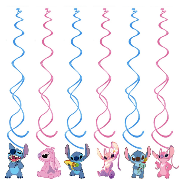 Rosa Lilo & Stitch Barn Födelsedagsfest Tillbehör Tak Spiral Tårta Dekoration Engångsservis Grattis på födelsedagen Bannerballong Round-9